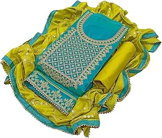  Women's Cotton Embroidery Work Unstitched Salwar Suit Dress 